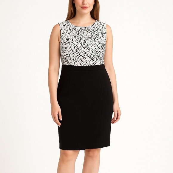 Talbots Black White Sleeveless Sheath Dress Petite Size 12P Polka Dot Bodice - Picture 1 of 12